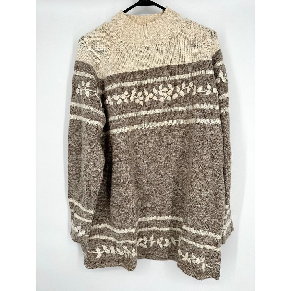 Northern Reflections Sweater Vintage 90's Cream and brown long sleeve Size Large